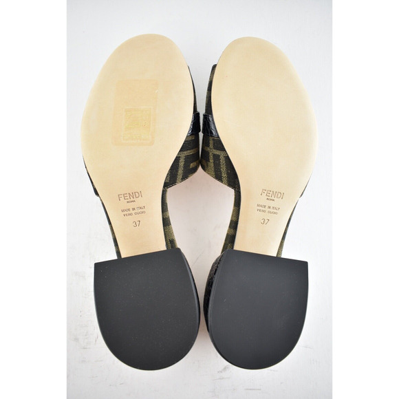 Fendi Black Brown FF Monogram Logo Backless Sandal Block Heel Mule Slide Pump 37 - Picture 12 of 12